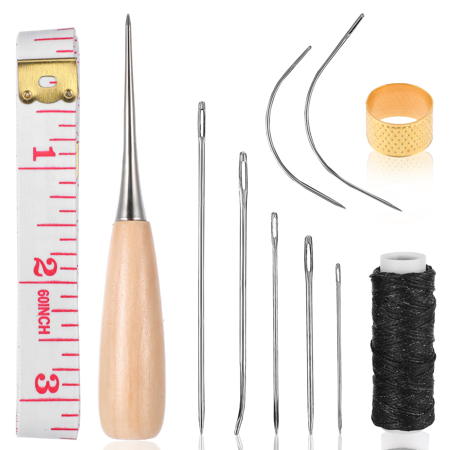 Ouligay Upholstery Needle and Thread Kit, 11 Pcs Leather Needles for Hand Stitching with Sewing Awl and Waxed Thread, Heavy Duty Hand Stitching Tools for Car Seat Sofa Carpet DIY Repair