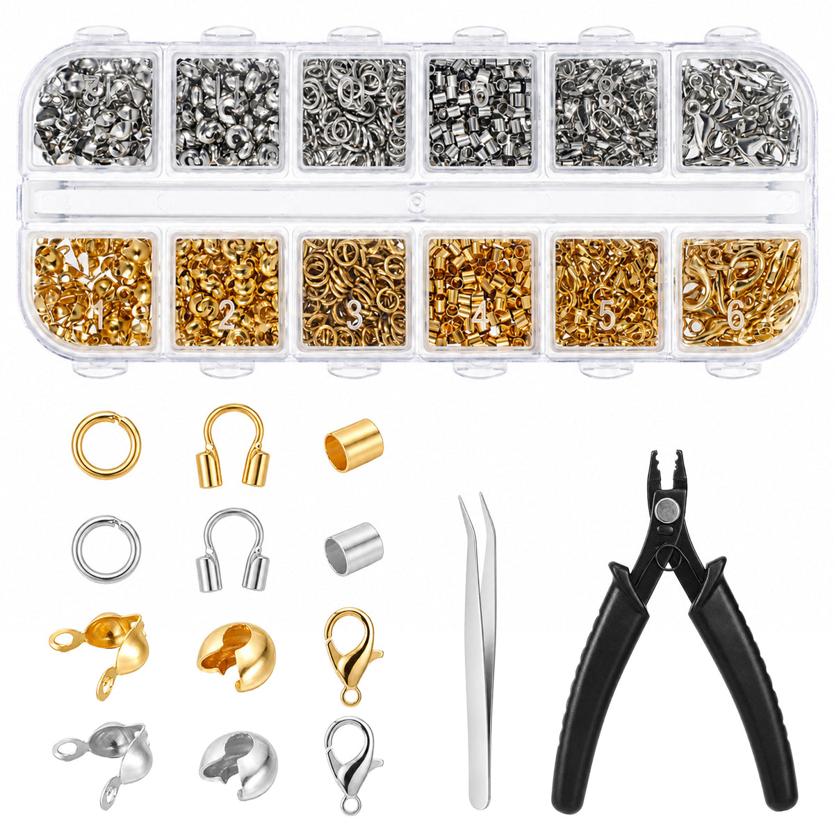 Ouligay 1202Pcs Crimp Beads for Jewelry Making Jewelry Kit Supplies