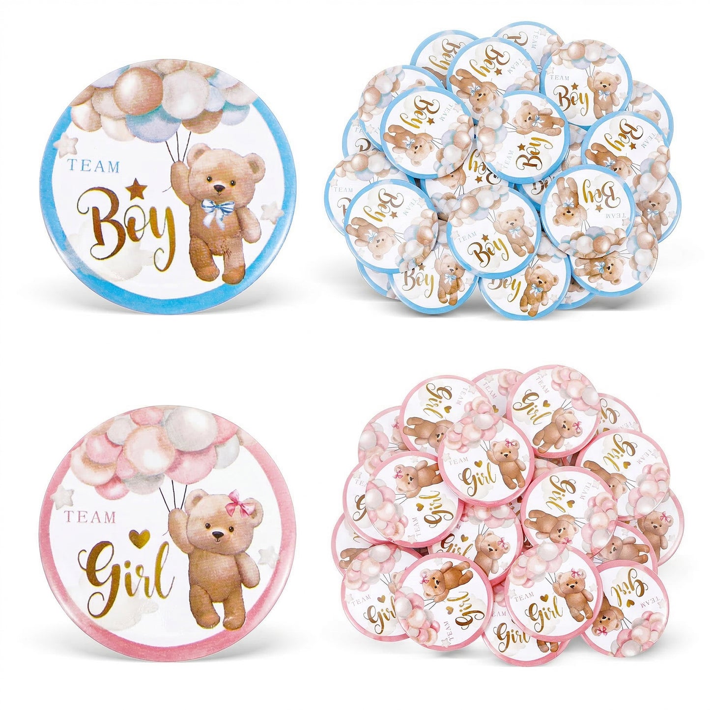 Tyqour Gender Reveal Pins 50 pcs 1.5 Inch Team Boy or Girl Pins for Gender Reveal Decorations, Baby Shower Party Favors, Gender Reveal Games