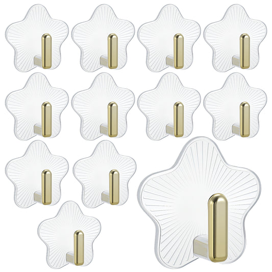 12 Pack Adhesive Utility Hooks Cute Robe Towel Wall Hooks for Home Bathroom Kitchen Office Decorative Wall Hook Waterproof Cute Star Shaped Clear Adhesive Hook for Hanging Towels Keys Purse