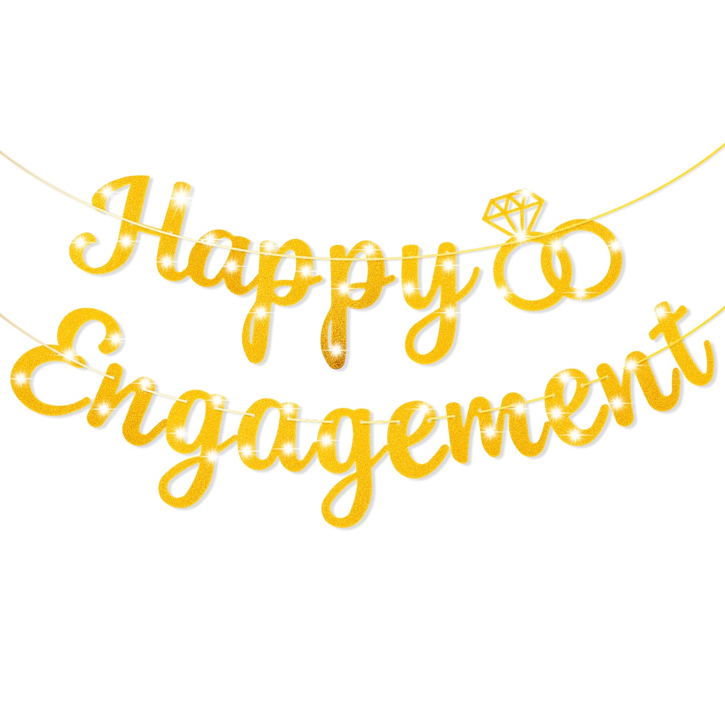 Tyqour Gold Happy Engagement Banner Glitter Engaged Banner DIY Engagement Party Decorations Engagement Decorations Engagement Backdrop Wedding Engagement Banners