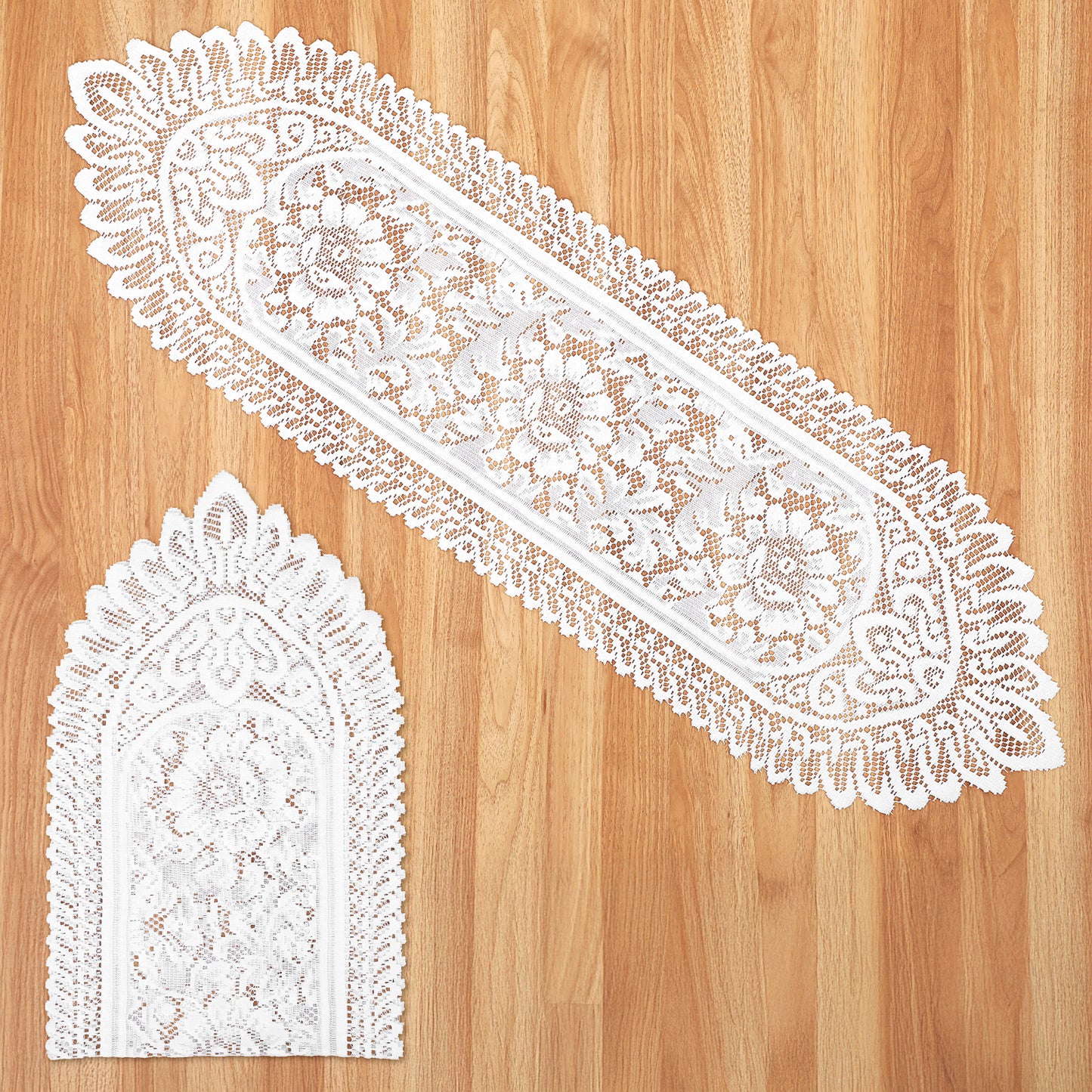 Shimmeroo 2pcs Lace Tablecloths, Crochet Table Runner,White Rectangular Table Decoration Scarf, 44 X 13 Inches Suitable for Tablecloth Decoration