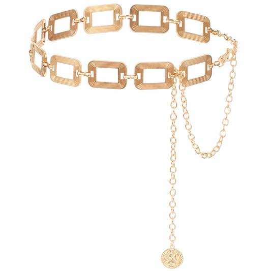 Teaaha Gold Chain Belt for Women Ladies, Women Chunky Waist Chains Gold Plated Metal Belly Link Belts Chain Jewelry for Dresses