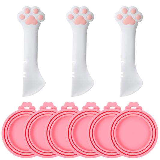 2 Pcs Pet Food Can Lids & One Can Spoon Cute Paw Shape Opener Spatula Cat Wet Food Spoon Universal Bpa Free Silicone Can Lids & Spoon Mini Cat Treat Spoon For Dog Cat Cans Wet Or Dry (Pink, White)