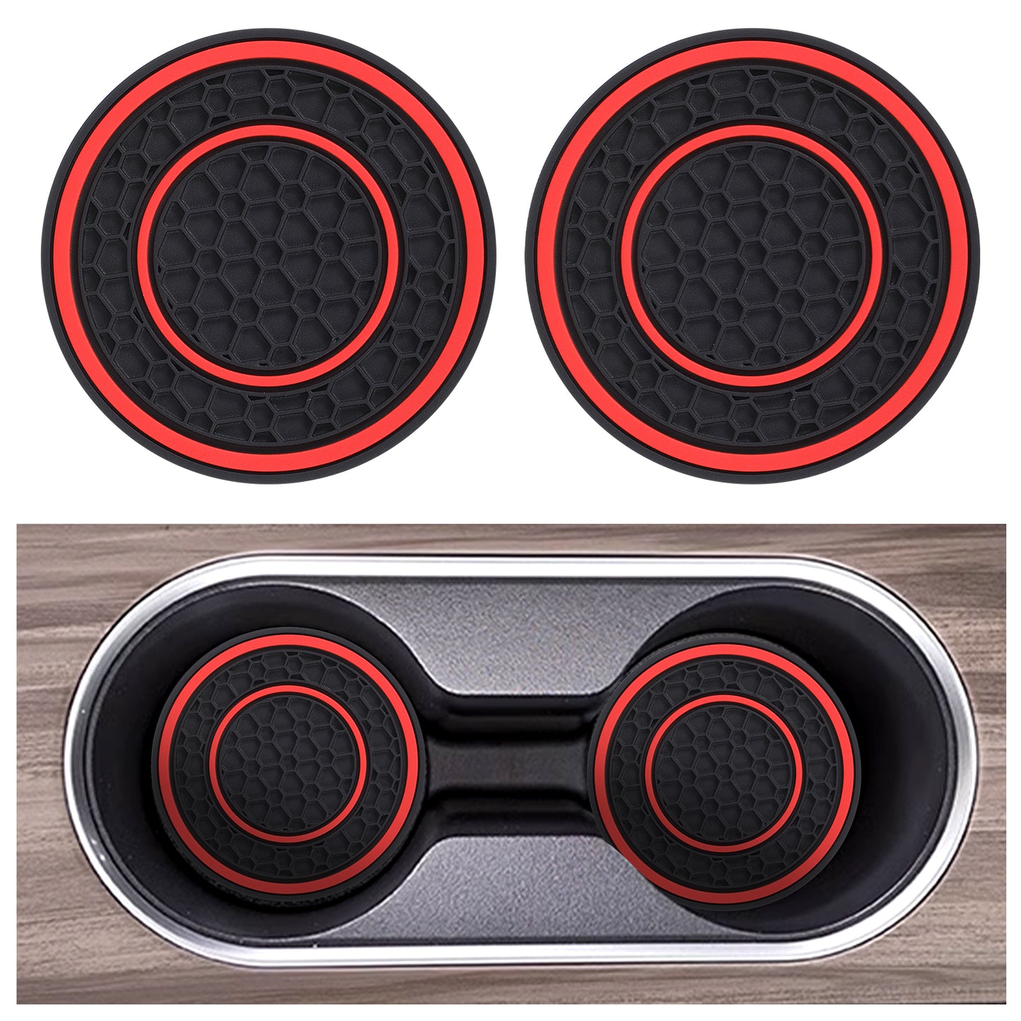 Xinjoduz 2 PCS Car Cup Holder Coaster, 2.75 Inch Red Anti-Slip Shockproof Car Cup Holder Insert Universal Vehicle Plastic Insulation Cup Mats for Most Car Accessories Interior