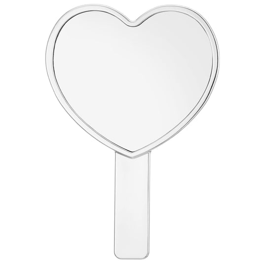 1 PCS Heart Shaped Hand Held Mirrors with Handle, Small Water Ripples Handheld Mirror, Cute Single-Sided Magnifying Makeup Lash Mirror with Handle for Makeup Travel Men & Women (Silver, 4 x 7 Inches)