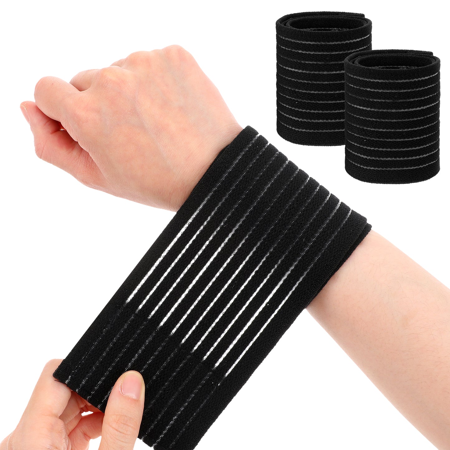 Ouligay 2 Pcs Elastic Wrist Wrap,Wrist Strap,Wrist Support Brace Breathable,Hand Brace for Support,Wrist Band for Women Men Weightlifting Tennis Basketball Work(Black)
