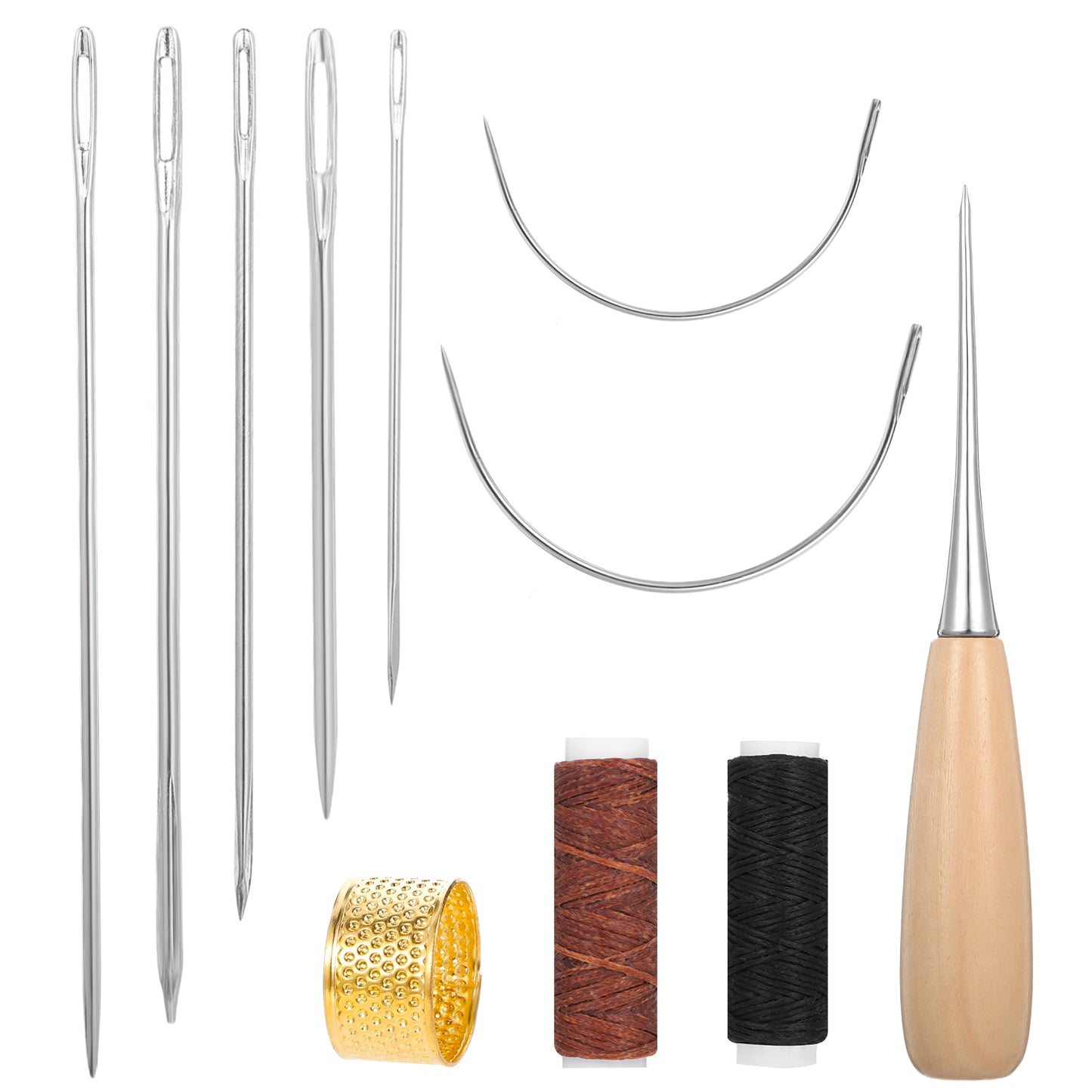 Xinjoduz 11 PCS Leather Repair Sewing Kit, Leather Working Tools with Leather Needles, Sewing Awl, 12 m Black and Coffee Upholstery Thread, Sewing Tools for Hand Stitching DIY Leather Craft