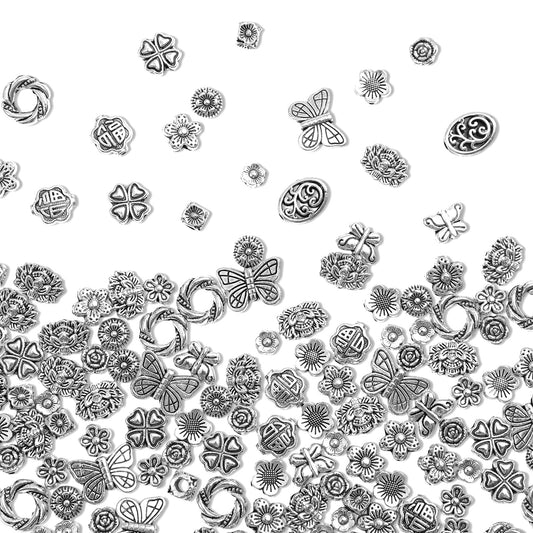160PCS Mixed Silver Alloy Spacer Beads for Jewelry Making, Antique Spacer Beads for DIY Bracelets, Necklaces, Earrings, Jewelry Findings Supplies