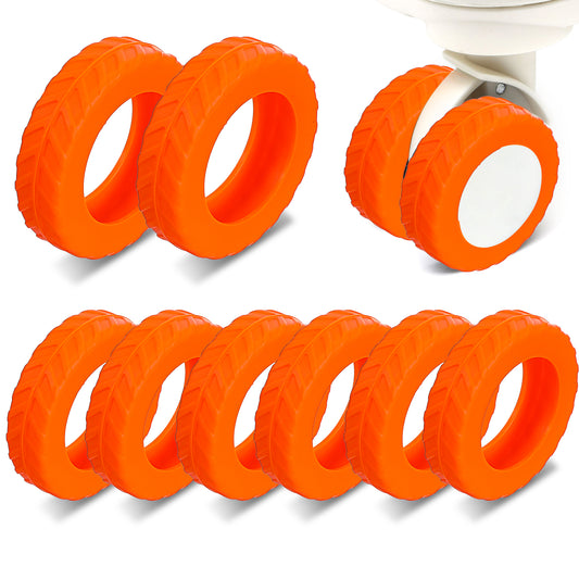 Ymapinc 8Pcs Orange Luggage Wheel Covers - Suitcase Protector Anti-Slip Replacement Luggages Accessories for 2.1-2.4 Inch Rolling Luggage Roller Wheels Waterproof Cover, Carry On Roll Silicone
