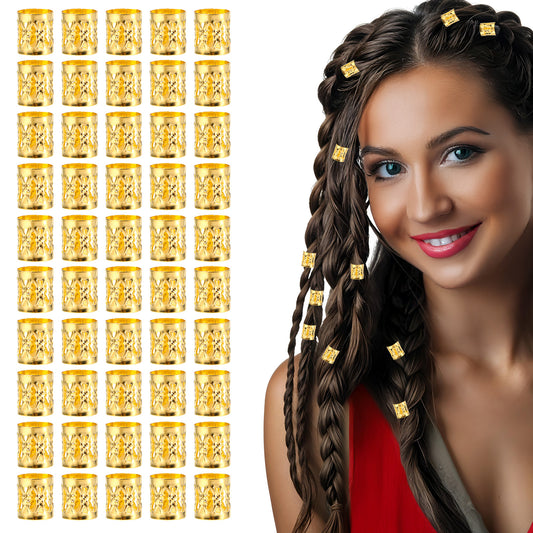 100 Pcs Gold Dreadlock Beads Hair Jewelry Rings Hair Decorations Dreadlocks Metal Cuffs Accessories Hairs Charms for Braids Women Hairs Clips Festival Gifts 0.374 × 0.315 × 0.315 Inch
