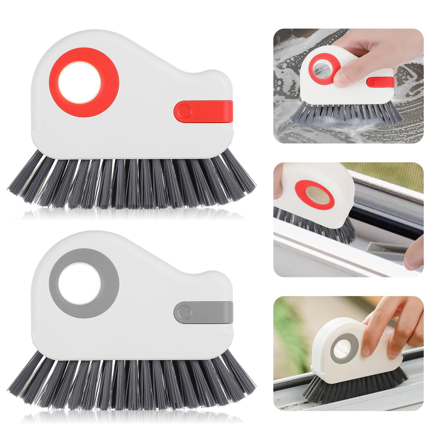 Tyqour 2 in 1 Groove Cleaning Brush 2pcs Multipurpose Window Track Cleaning Tools Hard Bristle Crevice Cleaning Brush With Hidden Scraper Grout Cleaning Brush for Shutter Door Track Window Seal