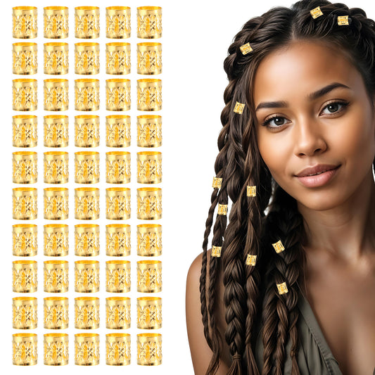 100PCS Gold Hair Jewelry for Braids Accessories, Aluminum Gold Hair Cuffs Metal Dreadlock Hair Clips Charms, Adjustable Hair Rings Hair Cuff Crochet Hair Beads Decorations for Women and Girls