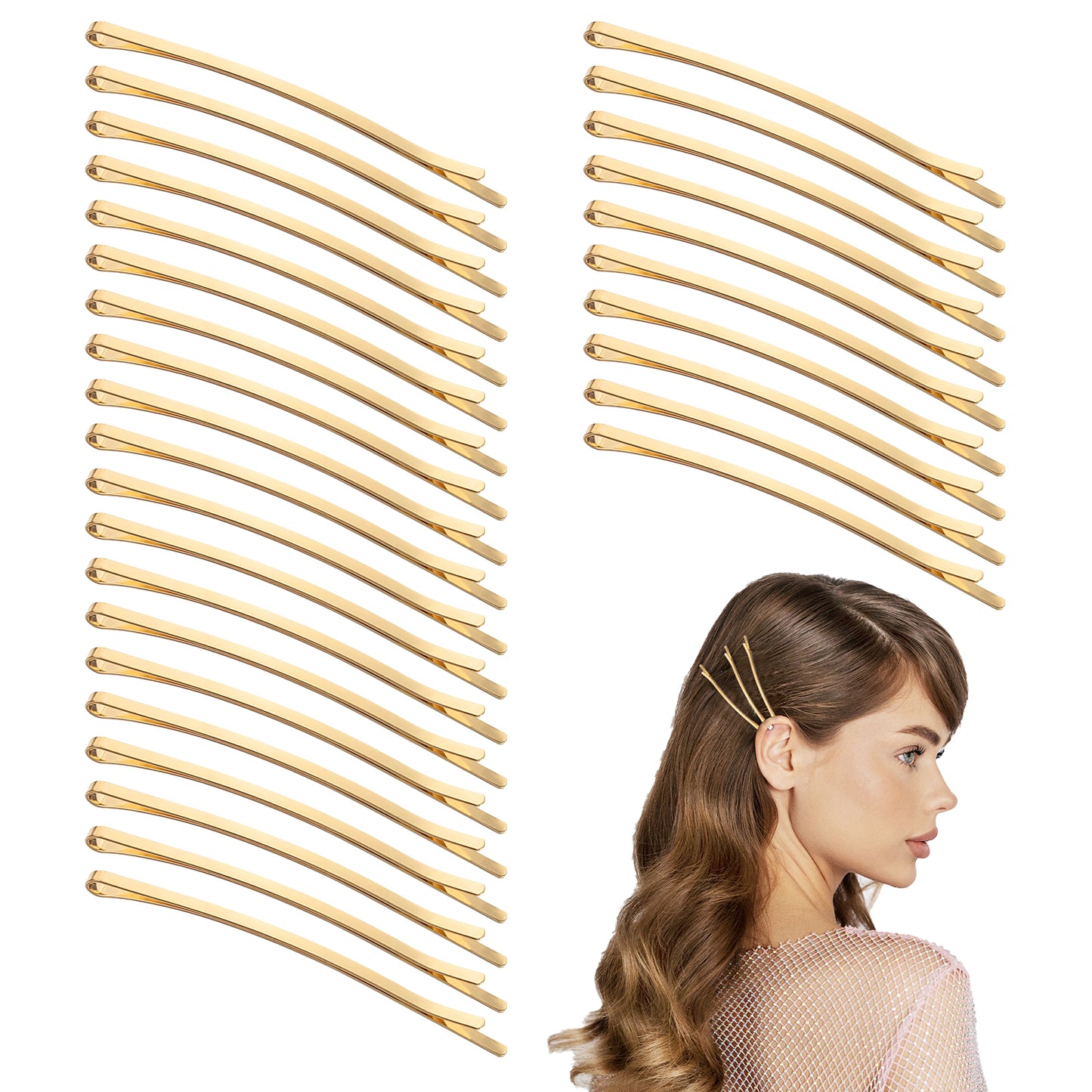 Tyqour 30pcs Gold Jumbo Bobby Pins, 3.35 Inch Long Bobby Pins for Thick Updo Hair, Metal Hair Clips Hairpins Accessories for Women