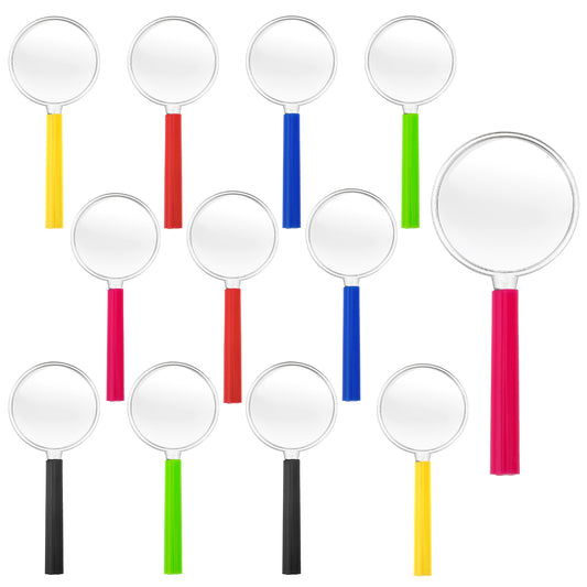 12 Pack Mini Magnifying Glass Magnifying Glass for Kids Handheld Magnifiers Glasses Plastic Colorful Reading Magnifiers Small Magnify Glasses for Hobbies and Science (6 Colors)