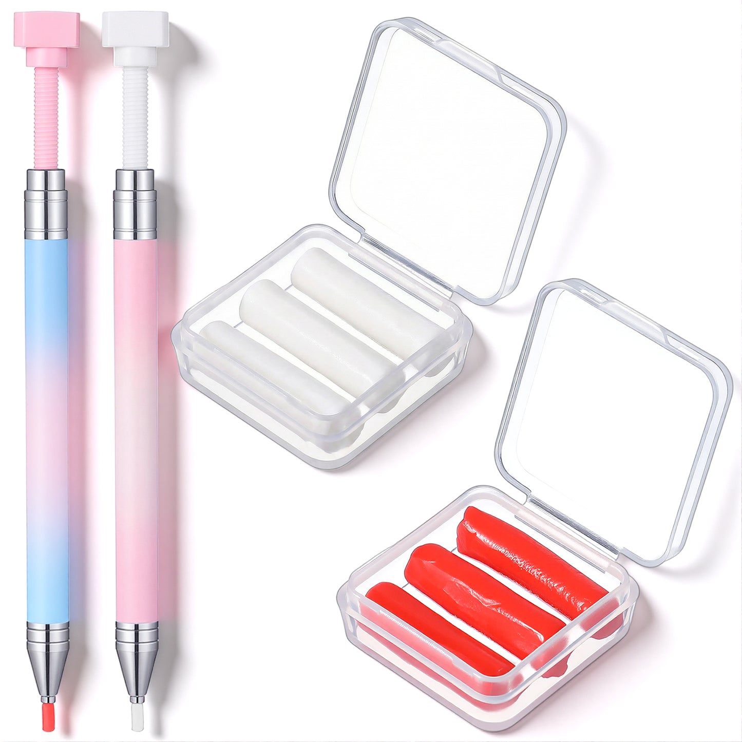 Mabor 2 Sets Diamond Dot Pen, Rhinestone Picker, Diamond Art Refillable Wax Pen with 6Pcs Wax Refills, Rhinestone Pickup Tool for Nail Design and Art Dotting Painting Accessories, Pink&Blue