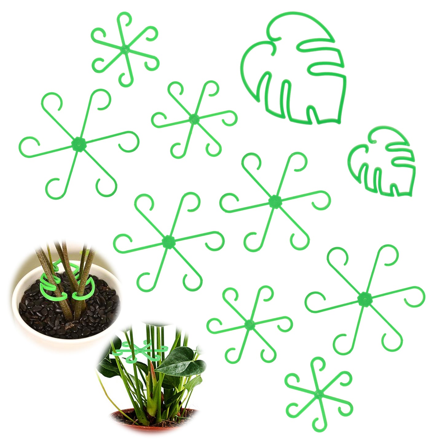 Tyqour 10 Pcs Plant Stem Support Climbing Houseplant Support Stakes for Indoor Plants Reusable Plastic Monstera Plant Support, Stable Leaf Buddy Plant Support Stakes, Green