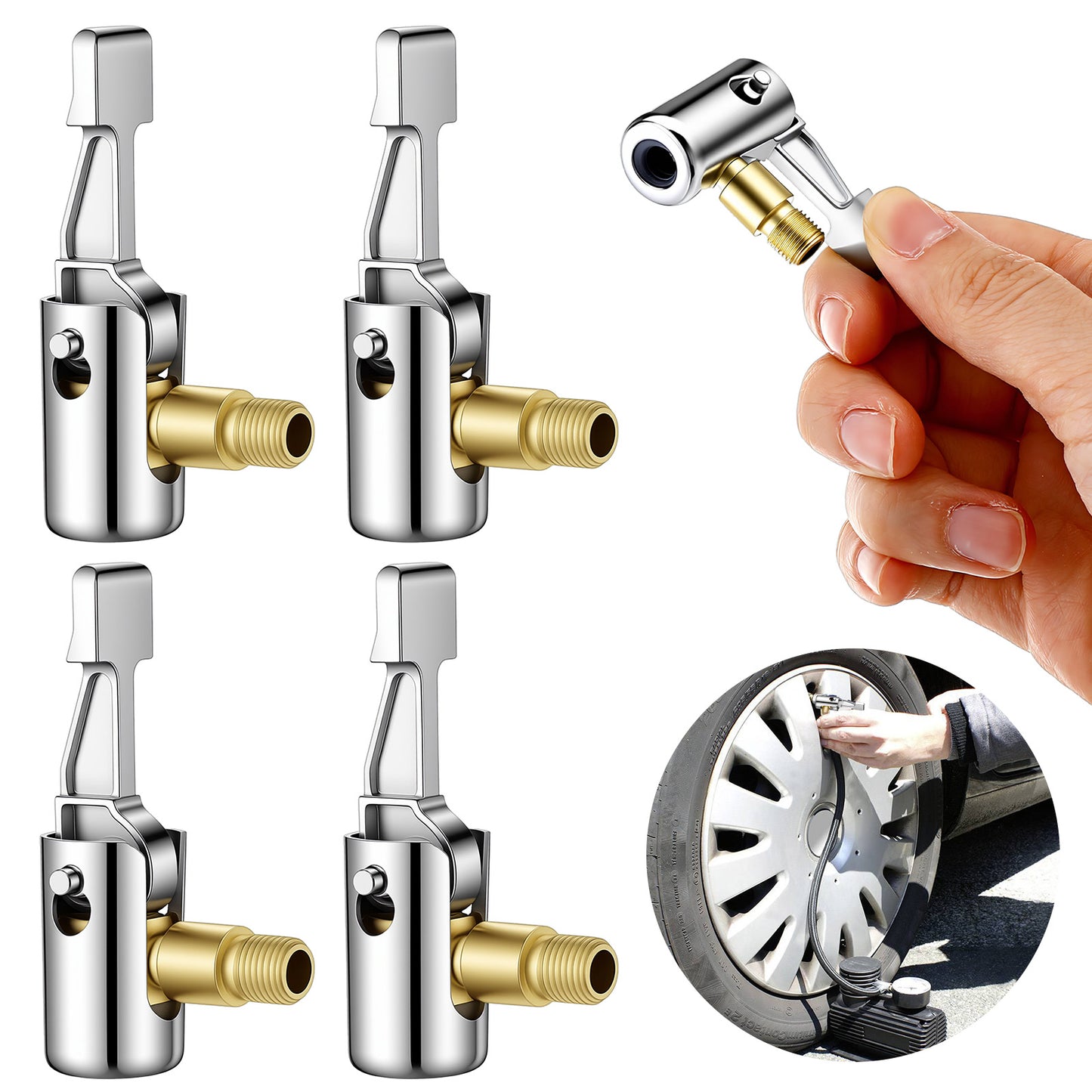 RAHHLIZS 2 Pcs Tire Inflator Quick Connect Tire Air Chuck with Clip Adapter Locking Tires Inflators Pressure Release Button for Vehicle Inflator Compressor Pump Connect Accessories Tool