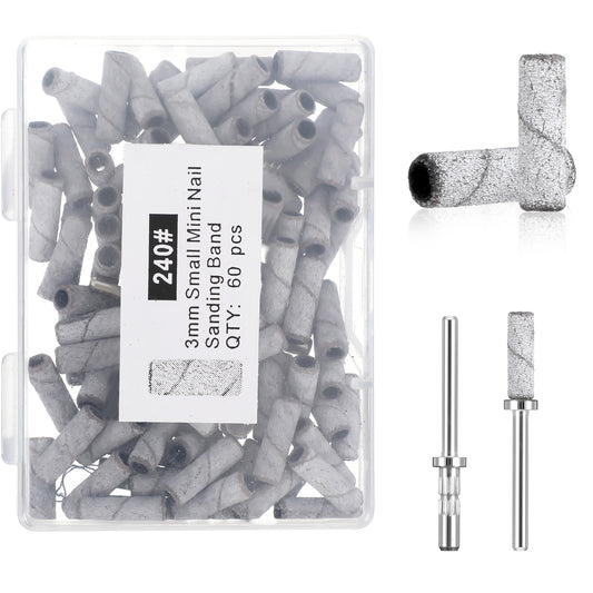 101 Pcs 240 Grit Small Sanding Bands For Nail Drill with 1pcs Mandrel Bit, Mini Nail Drill Sanding Bands for Acrylic Nails Gel Removing Shaping Professional Manicures and Pedicure, Grey