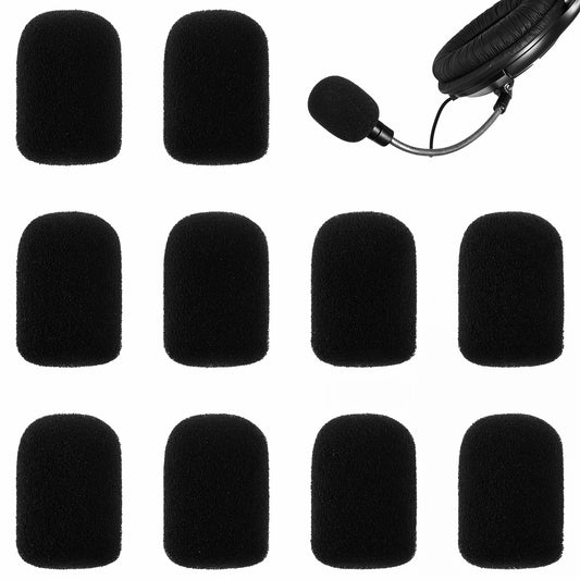 10 Pack Microphone Covers Foam, Lapel Headset Microphone Windscreen Sponge Foam Mini Cover for Noise Reduction, Dust and Saliva Protection, Compatible with Various Headset Microphones (Black)