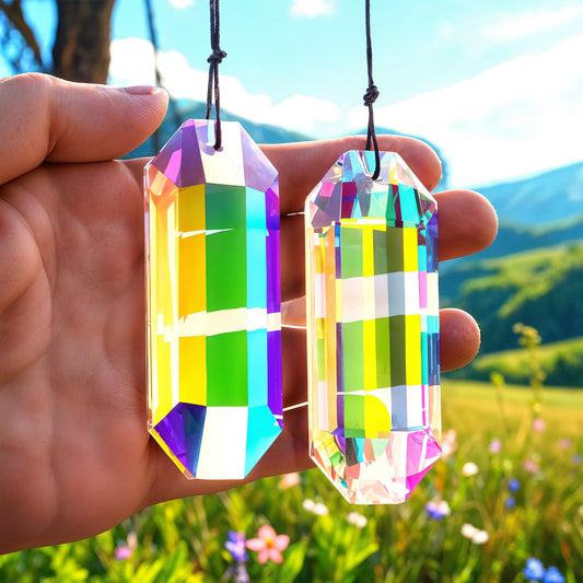 2PCS Large Suncatchers Crystal Prisms, 2.95'' Sun Catchers Indoor Window Crystal Suncatcher Hanging Sun Catcher with Ab Colored Glass Prism, Rainbow Maker for Windows, Garden, Home Decor
