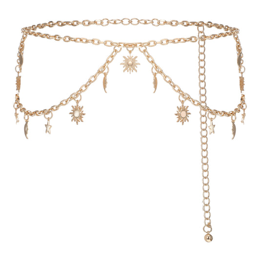 Ymapinc Gold Chain Belt Plus Size, Sun Moon Star Waist Chain, Decorative Metal Belt for Women Jeans Pants Dresses - Fits Waist Size 23-45 inch