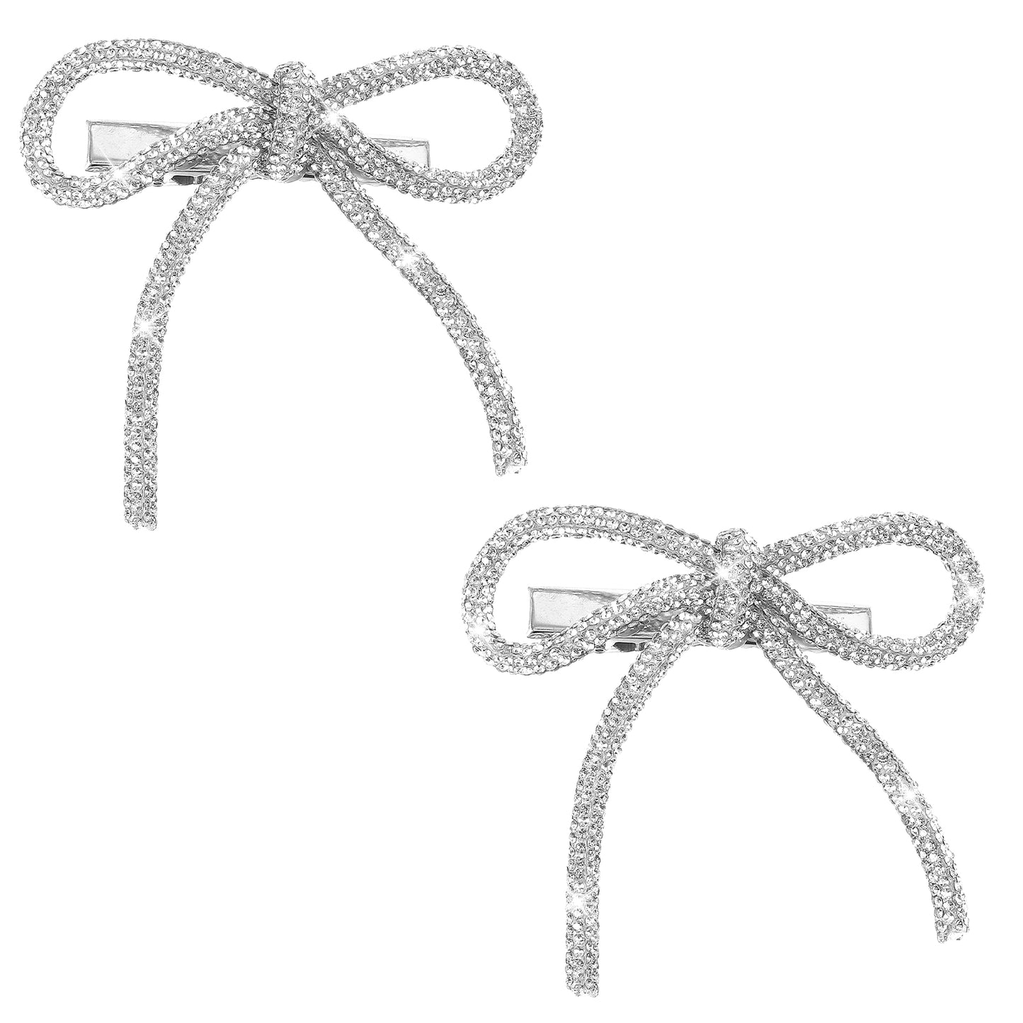 2 PCS Bow Hair Clips for Women, Rhinestone Hair Bows, Silver Hair Bow Clips, sparkly hair bow Non-Slip Duckbill Hair Barrettes, Crystal Bowknot Hair Accessories for Girls, Prom, Party, Wedding