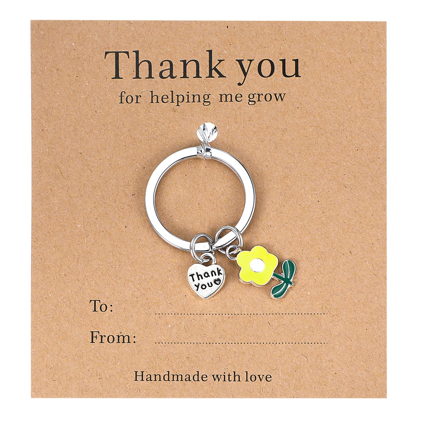 1Pcs Teacher Appreciation Gifts in Bulk Thank You for Helping Me Grow Yellow Flower Keychain End of The Year Student Gifts Cute Key Chain Gift for Funny Teacher Day Christmas Easter