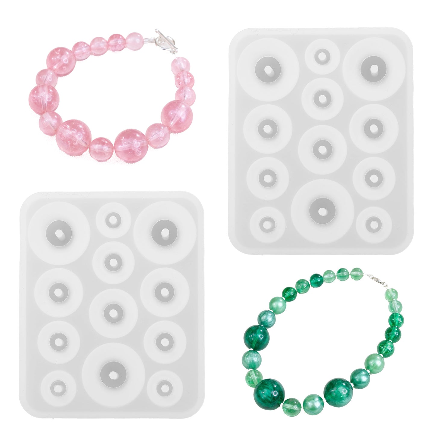 2pcs Resin Bead Molds with Holes Silicone Ball Bead Mold for DIY Jewelry Making Crafting Crafts