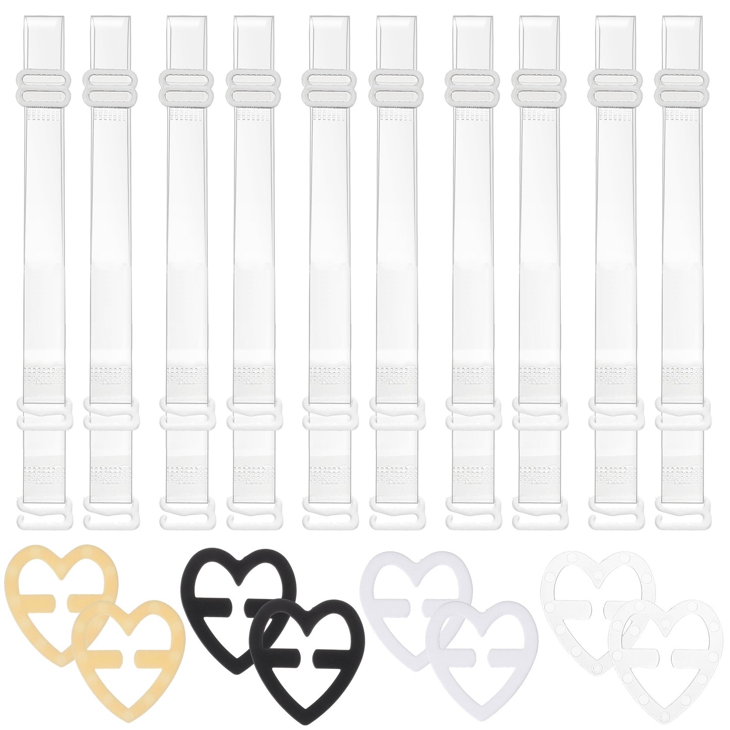 Tyqour Clear Bra Straps 5 Pairs Invisible Bra Straps 8 PCS Bra Strap Holder Clips Non Slip Adjustable Transparent Bra Straps Dress Straps for Strapless Dress 1.5cm