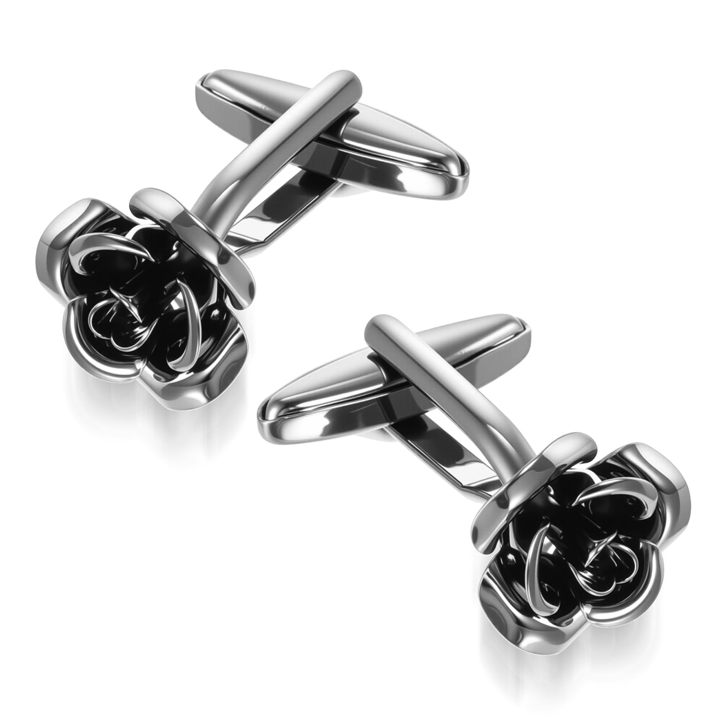 Black Cufflinks for Men Rose Cuff Links Flower Gemelos Para Camisa De Hombre Personalized Cufflinks Custom Tuxedo Shirt Buttons Tuxedo Studs Jewelry Accessories for Business Wedding Formal Suit