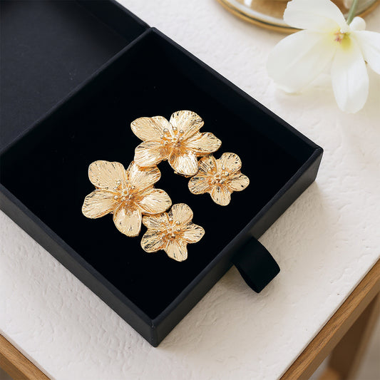 1 Pair Gold Flower Earrings for Women Large Double Floral Earrings Boho Statement Earring Big Dangle Earring for Women Unique Jewelry Gift by Matwsec