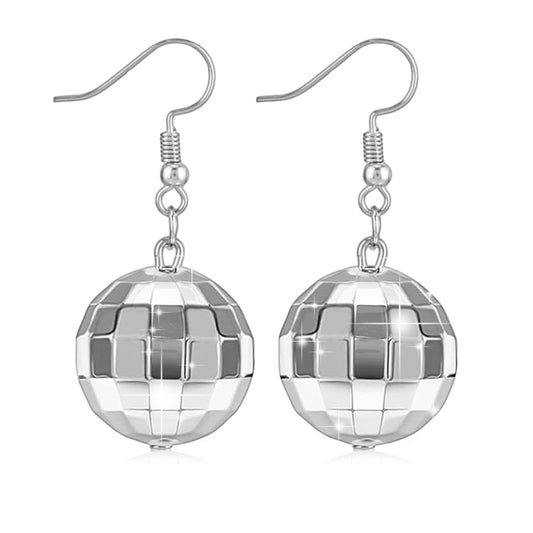 Ymapinc Disco Ball Earrings 70s outfits for women, sparkly Funky Mirrorball Earring, Ideal for Night Party Club Concert Theater Stage Dating (9.4g Silver CCB & Zinc Alloy)