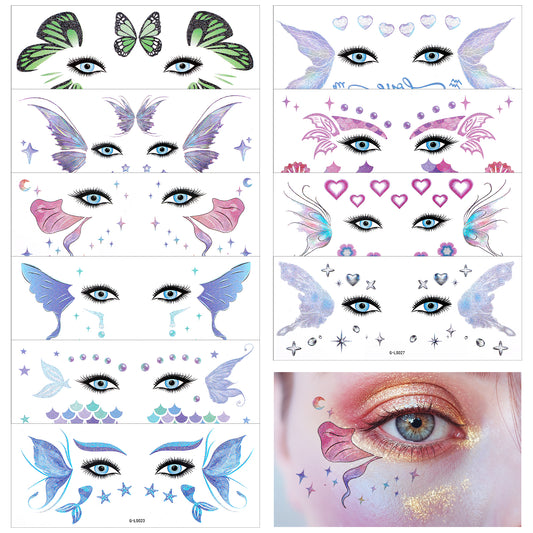 Ymapinc Glitter Tattoo Kit, 10pcs Butterfly Kit Temporary Tattoos for Women, Festival Face Glitter Stickers,Fake Tattoos Stencils, Rave Festival Decorations Accessories
