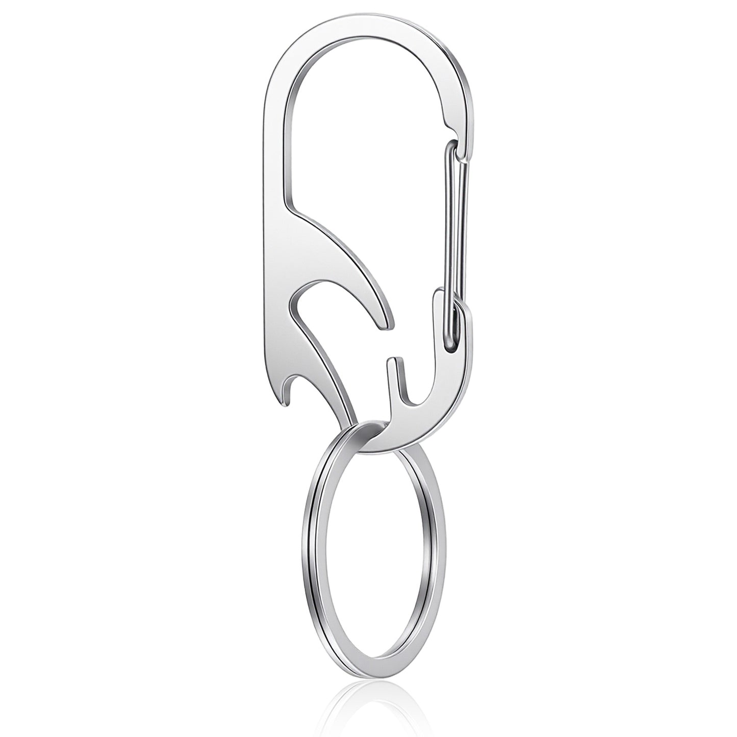 Tyqour Carabiner Keychain with Bottle Opener, Key Carabiner Clips, Key Holder for, Heavy Duty Titanium Keychain Hook for Men and Women (Silver, 1-Pack)