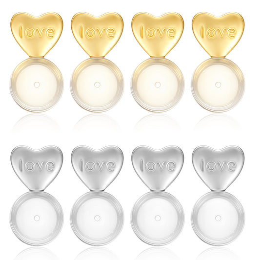 Ymapinc Silicone Earring Backs for Studs, Earring Backs for Droopy Ears, Women Earring Lifters Replacements Earring Supports for Heavy Earrings Backs for Studs - 8 Pcs Gold + Silver