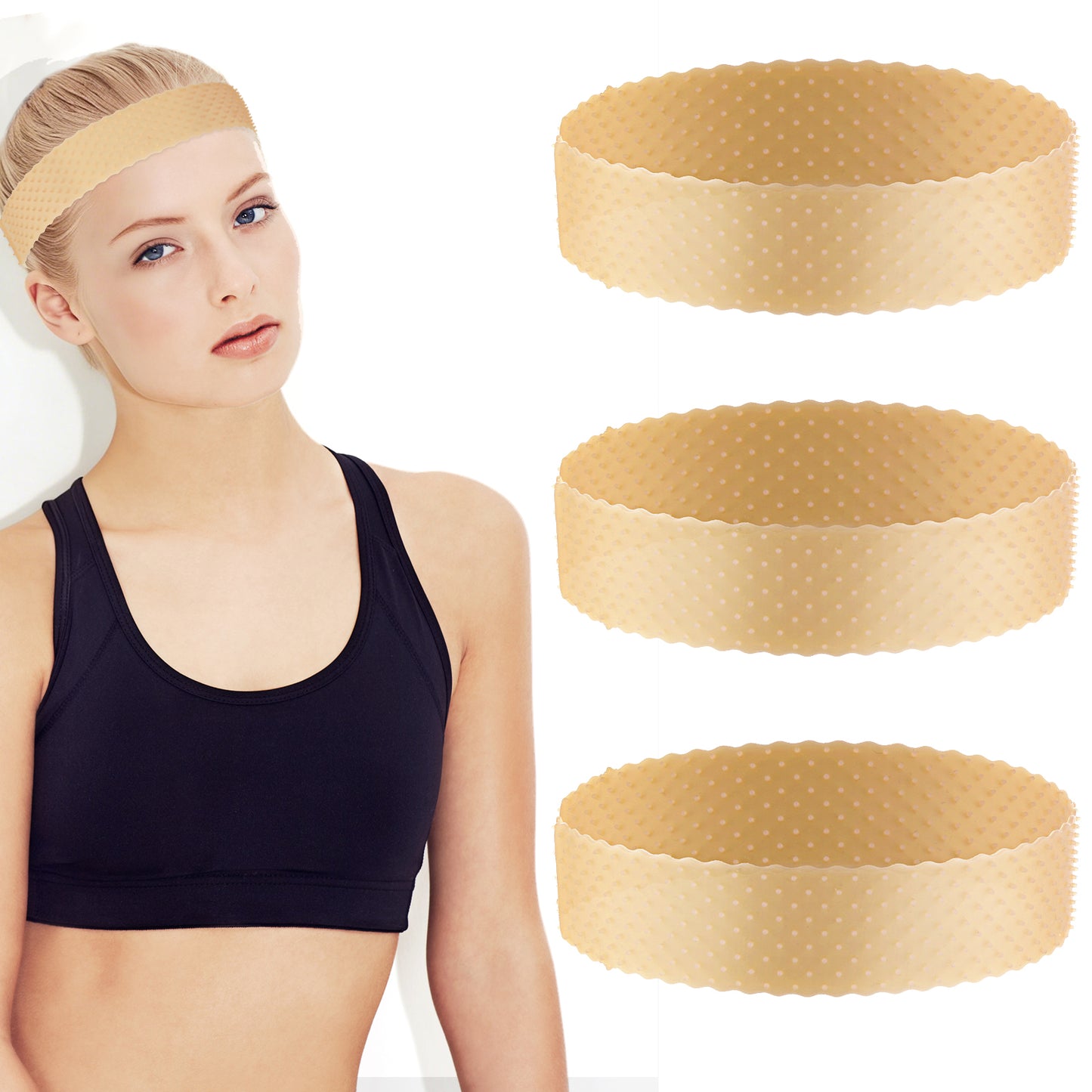 3 Pcs Silicone Wig Grip Band No Slip Wig Grip Headband Elastic Sweat-Proof and Fixed Wigs Fixed Non-Slip Wigs Bands for Men and Women Gripper Holder for Sports Yoga, Skin Color