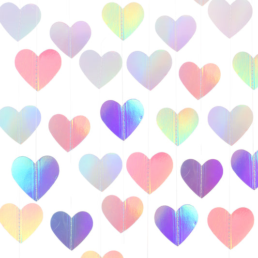 Xinjoduz Disco Heart Garland, 52ft Iridescent Party Decorations Disco Ball Garlands for Decoration Holographic Neon Streamers Banner for Birthday Bachelorette Baby Bridal Shower Engagement Decor
