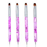 French Tip Brush 2PCS Acrylic Nail Art Brushes Thin Liner Brush & Dotting Tool Double Ended for Nails Gel, Pink Marble Professional Manicure Pens Nails Detailed Design Brushes (#10)