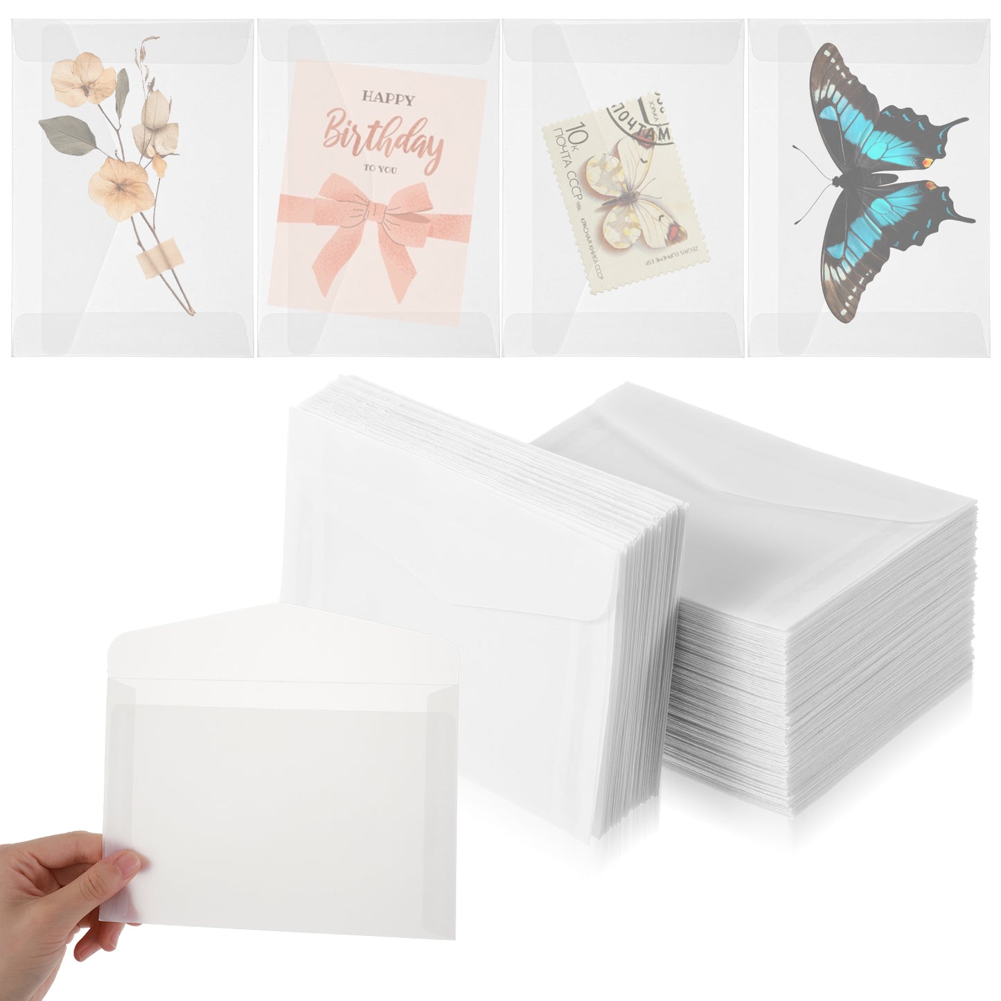 Xindojuz 50 PCS Translucent Glassine Envelopes, 5 × 7 Inch Vellum Envelope Self Sealing Mini Clear Envelopes Holders for Seeds Coin Stamp Collecting Lottery Ticket Gift Card Wedding Invitation