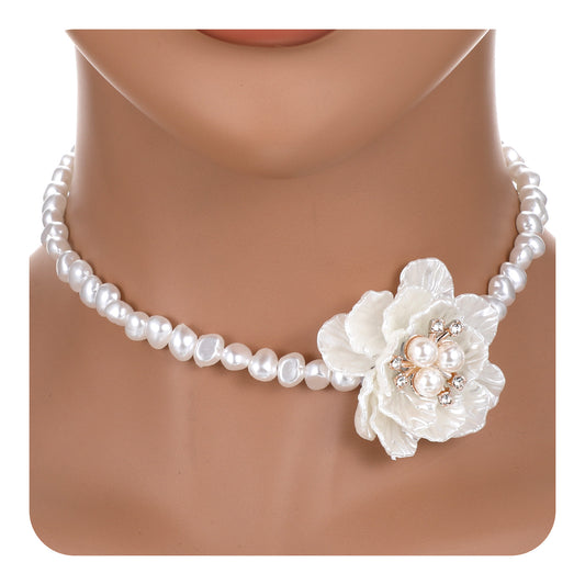 Ymapinc Big Flower Peal Choker Necklace, White Pearl Choker Necklaces for Women White Camellia Flower Necklace for Wedding Bridal Party Vintage Y2K Aesthetic Jewelry for Women