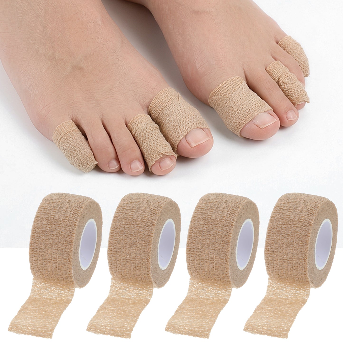 Rahhlizs 4 Rolls 1 Inch Toe Tape for Pointe Shoes Elastic Self Adhesive Bandage Wrapbuddy Tape for Sprains Swelling and Ease Broken Toes Fingers Wrist Ankle(14.7 Ft /4.5 M in Length per Roll)