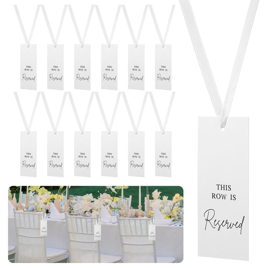 12pcs Reserved Seating Signs，Wedding Reserved Table Signs,Elegant White Seating Cards with Ribbon Hangers for Wedding Banquet Party Activities Church Bench Restaurant Location Label Decoration