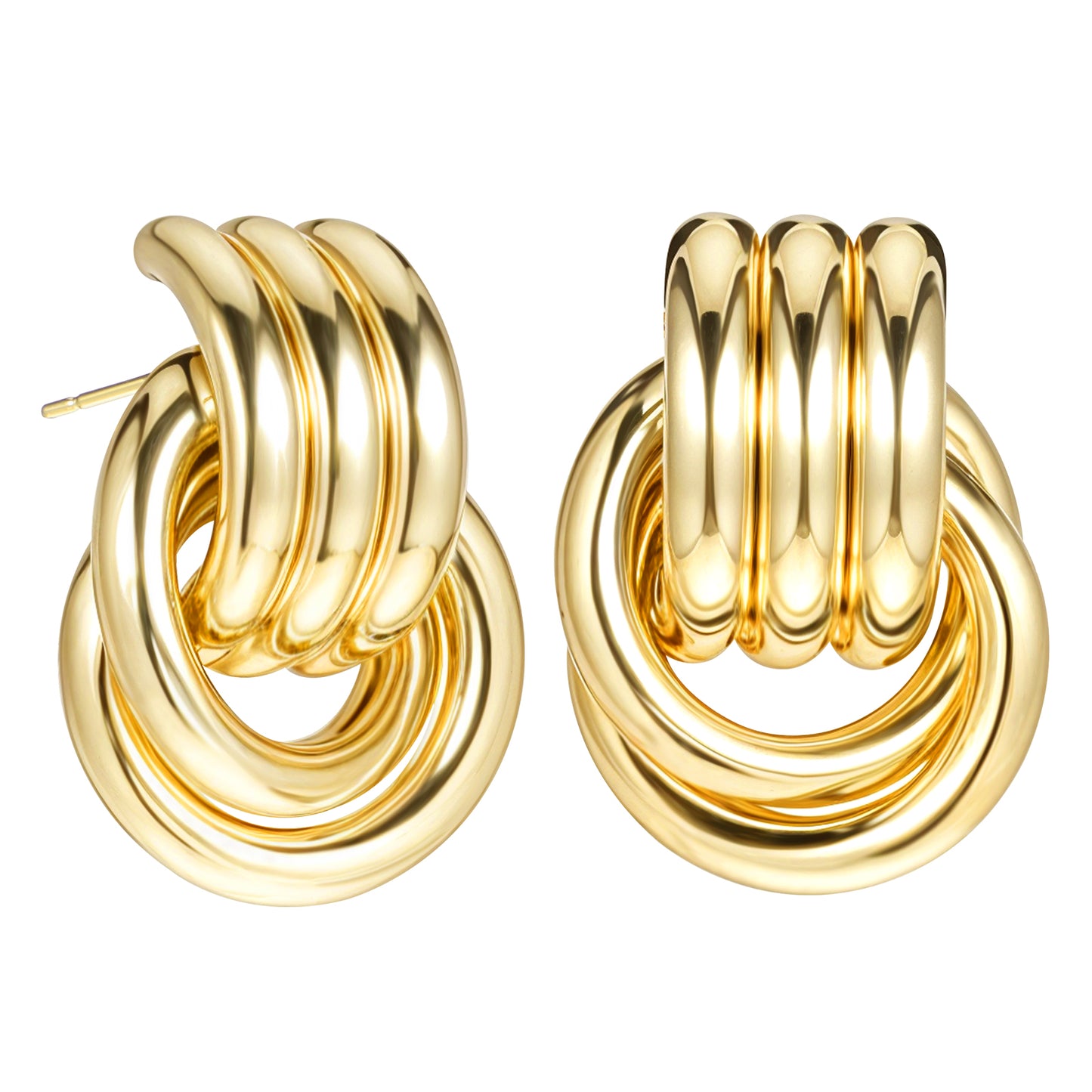 2PCS Gold Earrings Sets for Women, Chunky Gold Knot Earrings Long Twisted Statement Heart Earrings Studs Gold Plated Geometric Drop Circle Dangle Earrings Hypoallergenic Fashion Trendy Jewelry Gifts