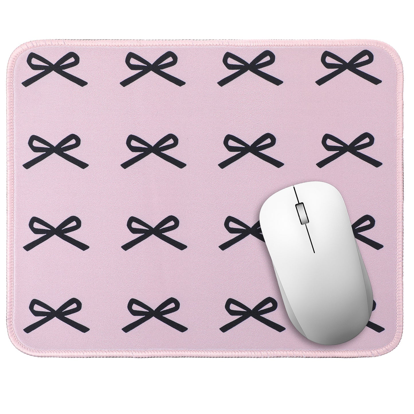 Shimmeroo Cute Square Mouse Pad, Pink Laptop Mouse Pad with Stitched Edge, Computer Mousepad with Non-Slip Rubber Base, Bow Mousepads for Desk Laptop