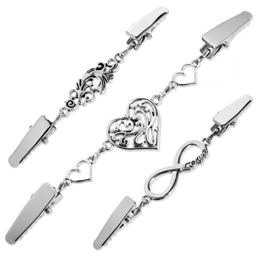 3 Pcs Cinch Clips for Women Clothing, Vintage Sweater Dress Back Cinch Shirt Clips for Shawls, Cardigans Waist Cincher Clip(3 Styles: Heart, Horizontal 8, Thumb Clip, Zinc Alloy, Silver)