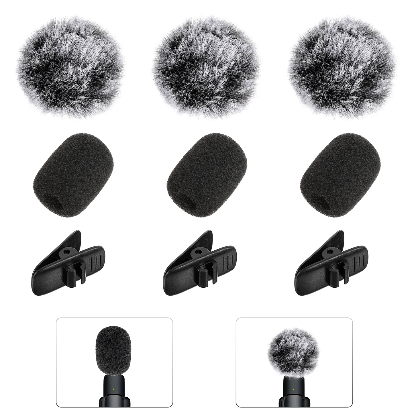9 Piece Microphone Windscreen Set for Lapel Microphones, Foam Mic Cover with Clips Lapel Headset Windscreen Foam Cover Set Furry Wind Muff Foam Cover Kit, for Indoor Outdoor