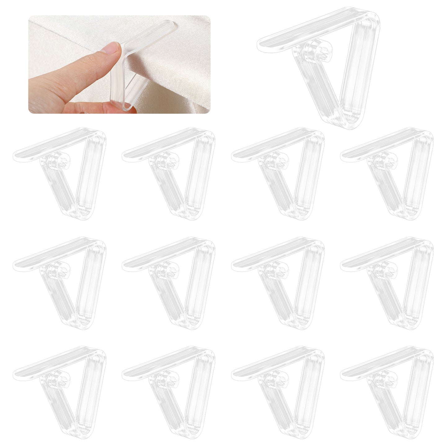 Nogeqi 12PCS Clear Table Cloth Clip, Plastic Tablecloth Clips for Thick Tables, Transparent Windproof Picnic Tablecloth Clips for Christmas Wedding Party Indoor Outdoor Camping