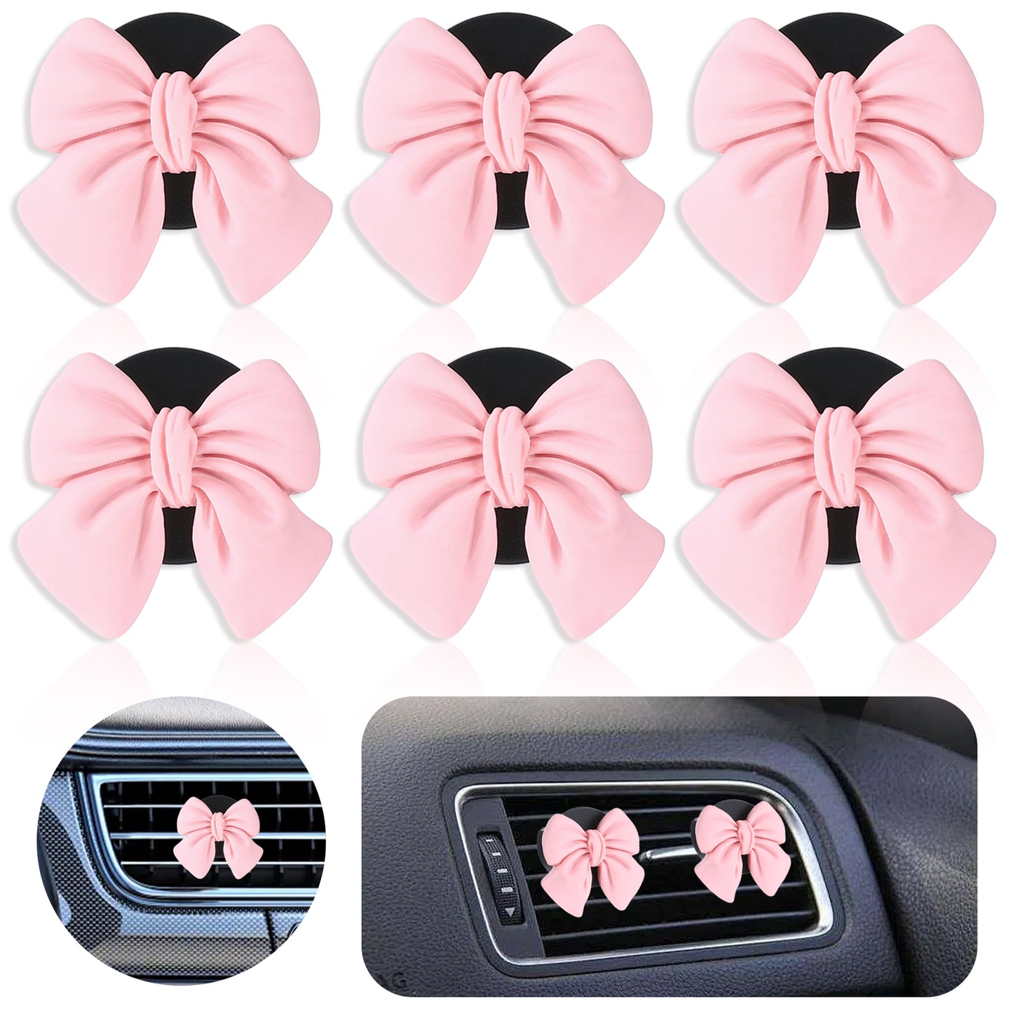 Tyqour 6Pcs Pink Bow Car Vent Clips Bow Car Accessories Coquette Cute Air Fresheners Aesthetic Pink Car Decor for Women Girl