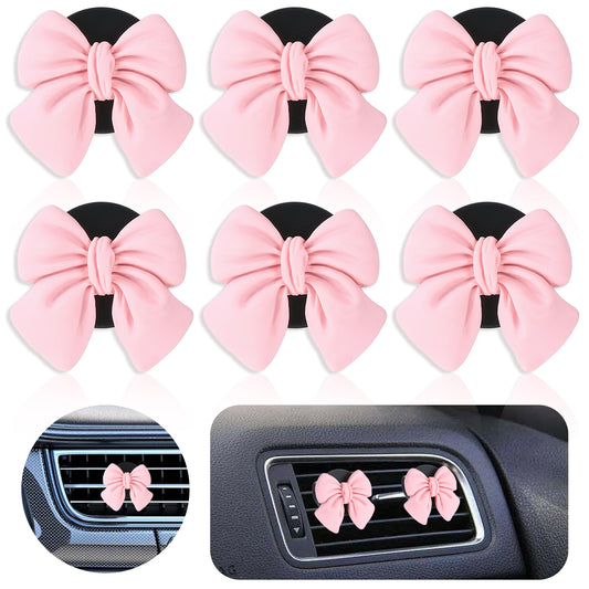 Tyqour 6Pcs Pink Bow Car Vent Clips Bow Car Accessories Coquette Cute Air Fresheners Aesthetic Pink Car Decor for Women Girl